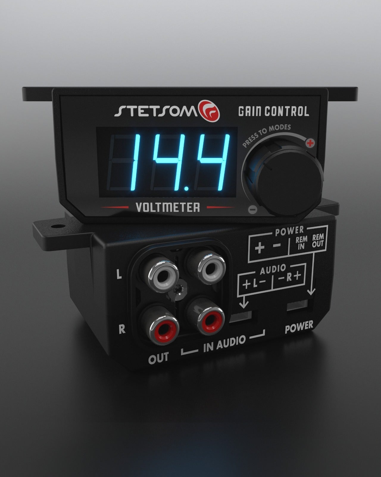 Stetsom 4in1 Universal Bass Knob Gain Control + Voltmeter + On/Off Switch + High to RCA Input Converter, Blue LED Display, One Touch On/Off Display, Continuous Touch On/Off Amplifier