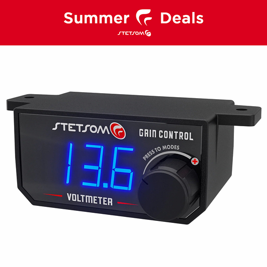 Stetsom 4in1 Universal Bass Knob Gain Control + Voltmeter + On/Off Switch + High to RCA Input Converter, Blue LED Display, One Touch On/Off Display, Continuous Touch On/Off Amplifier