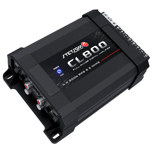 STETSOM CL 800.4 2 Ohm Car Audio Amplifier – 800 Watts RMS, 4 Channel Class D Full Range Amp, Compact Multichannel Stereo Amplifier with RCA & High Level Input, HPF/LPF Crossover, Brazilian Technology