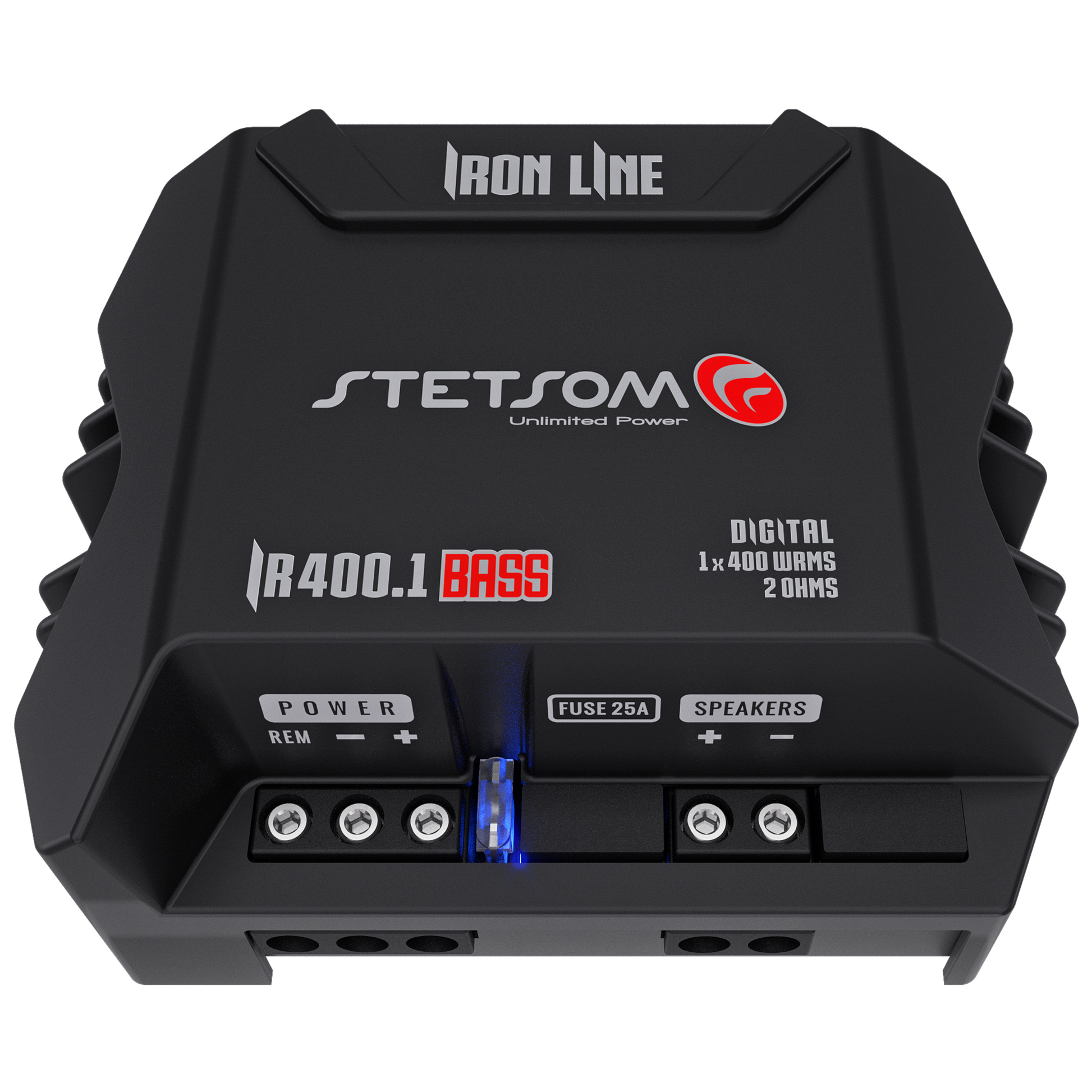 Stetsom IR 400.1 BASS IRON LINE Digital Amplifier, 400 W RMS, 2 Ohm Stable, Subwoofer Sound Quality, Bass Crossover