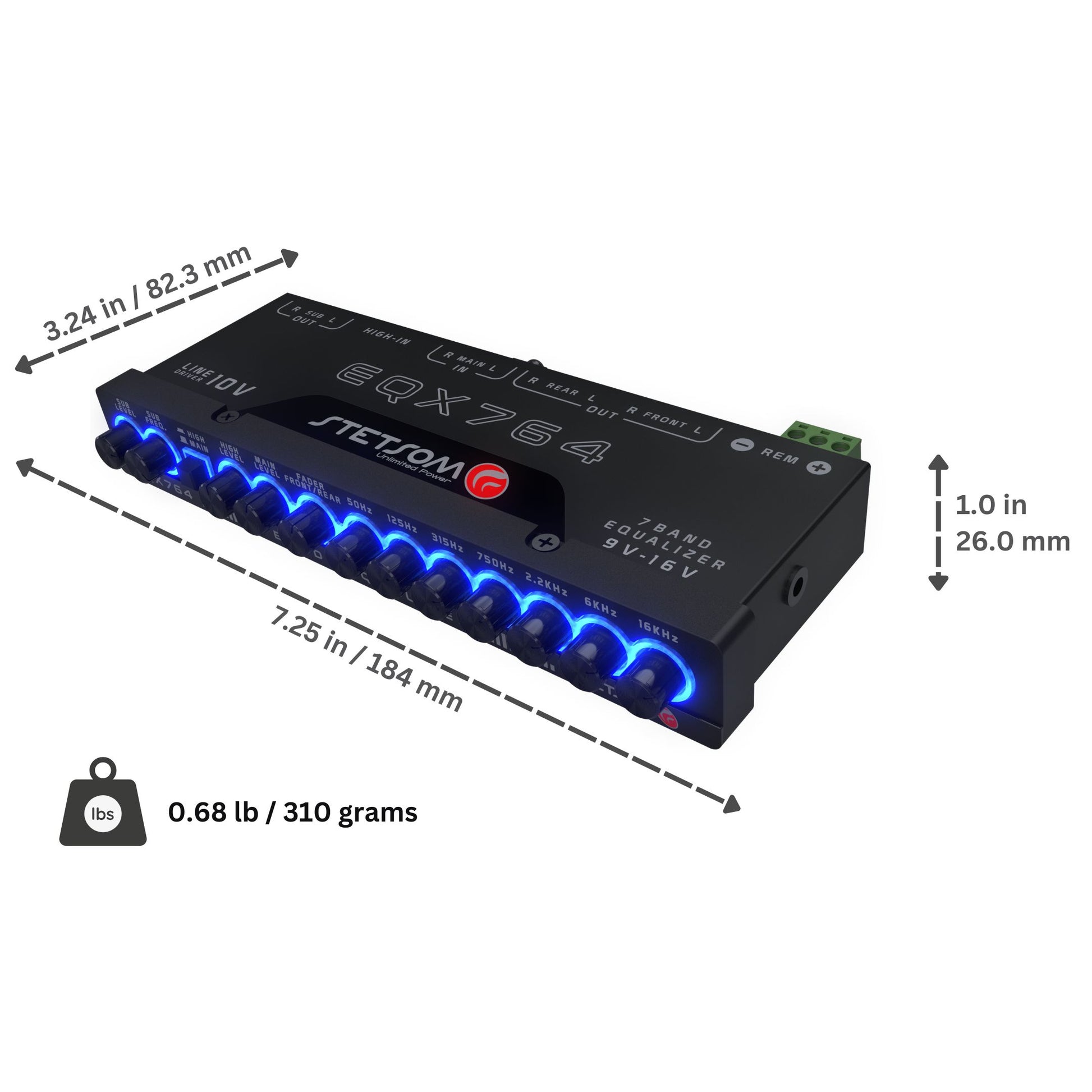 Stetsom EQX764 Graphic Equalizer 7 Band Equalization Modern Blue LED