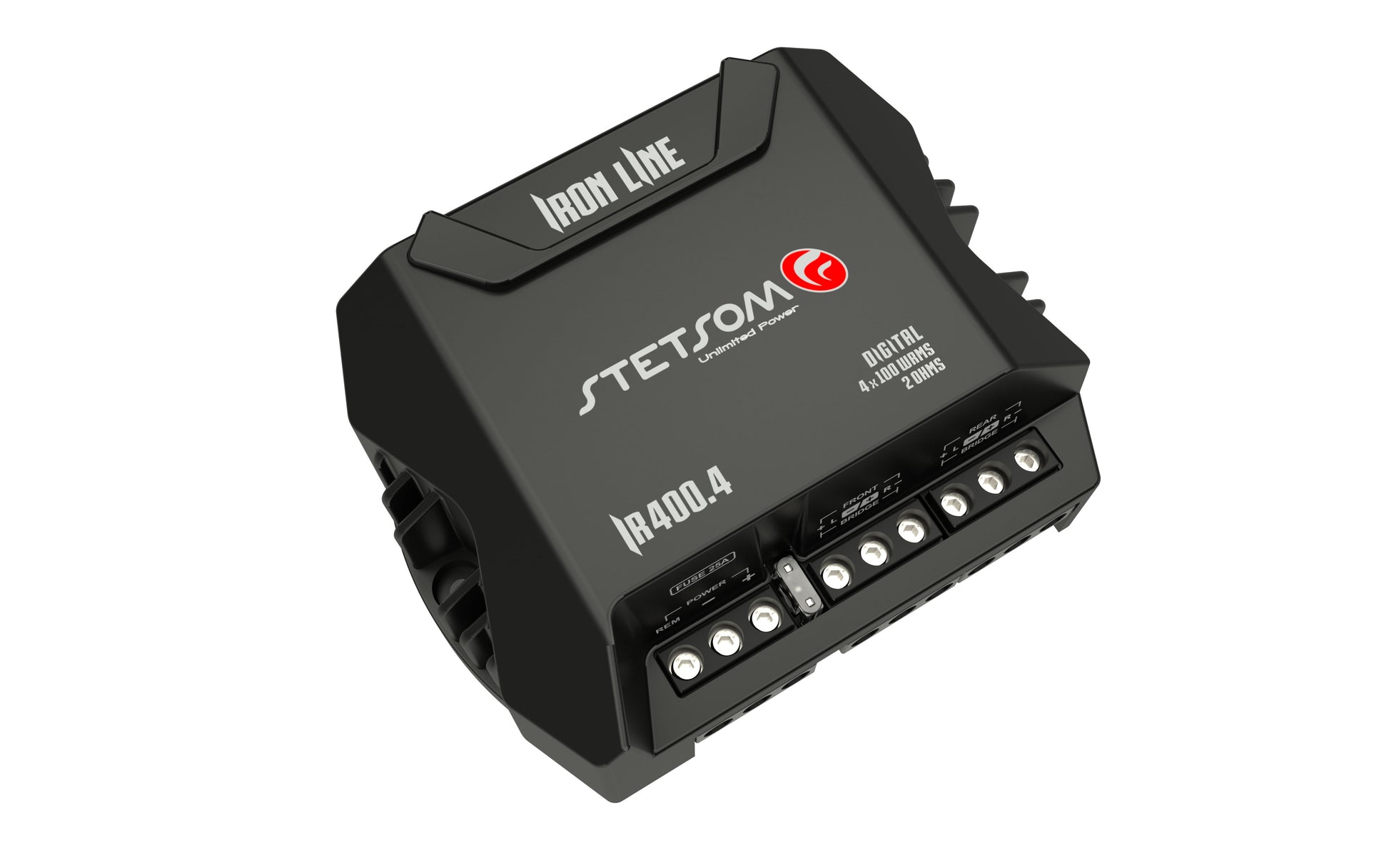 Amplificador multicanal digital compacto Stetsom IR 400.4 de 4 canales y 400 W de rango completo 